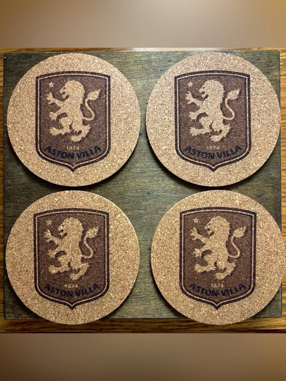 Aston Villa Logo Laser Engraved Cork Coasters Bundle of 4